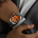 Seiko 5 Sports Double Hurricane Retro Orange Dial Silver Steel Strap Watch For Men - SRPK11K1